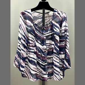 NEW Chicos Shirt Womens Large blue purple sheer button up blouse casual classic